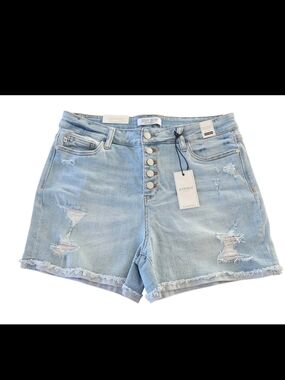 Judy Blue Shorts JB150033 Light Blue Distressed Size XL Button Fly High Waist